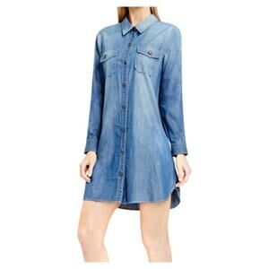 two by vince camuto denim dress Two by Vince Camuto black denim frayed short sleeve pocket dress size S